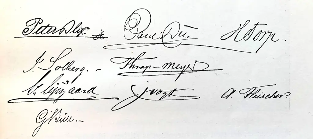 bilde av signaturene som grunnla Den Norske Ingeniør- og Arkitektforening
