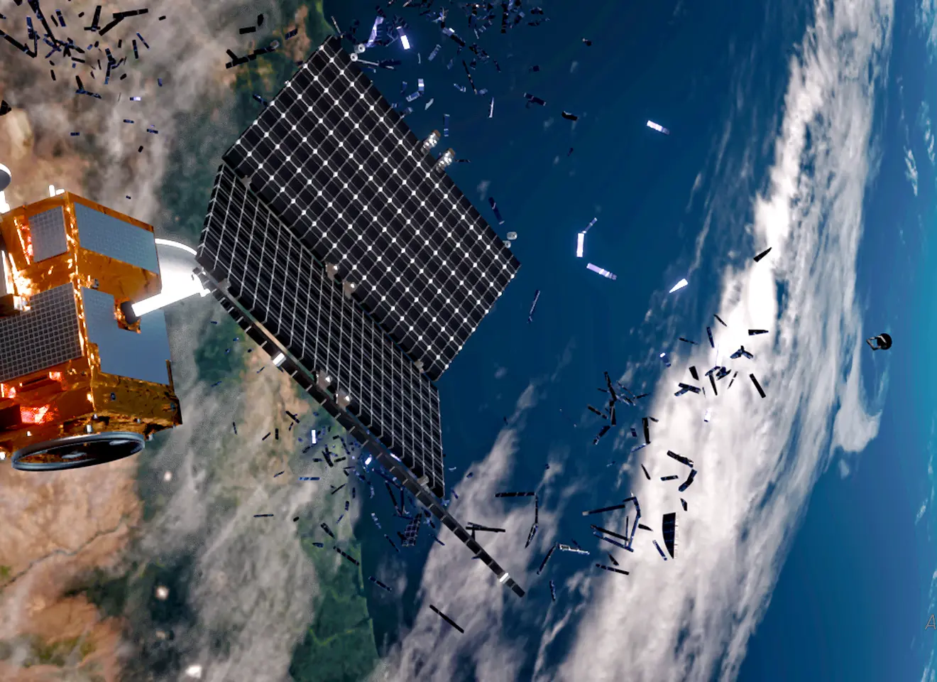 Ødelagt satellit i bane over jorden