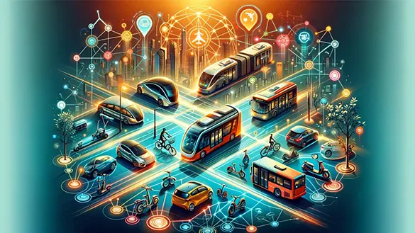 Illustrasjon av busser og biler