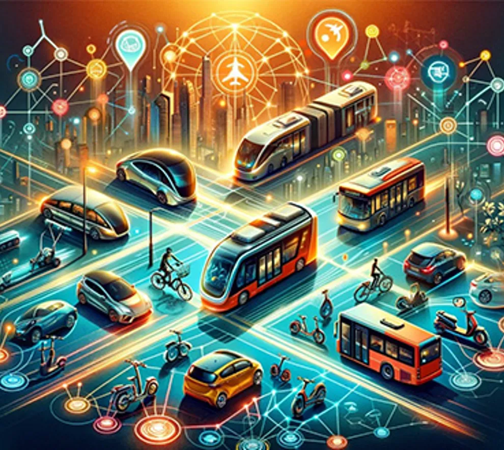 Illustrasjon av busser og biler