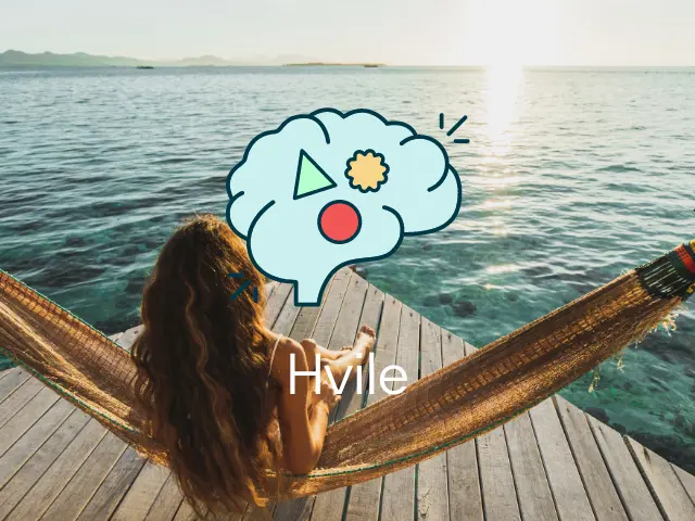 Kvinne i hengekøye på en brygge. Med mestringspodden-logo og tittelen Hvile