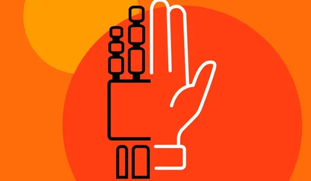 Logoen til kunderrådet: En hånd som er halvt menneskelig og halvt robot