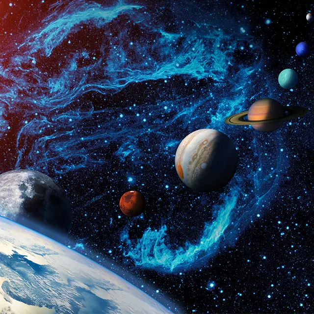 Illustrasjon av verdensrommet og planeter