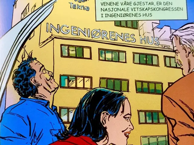 Tehning av Ingeniøreneshus i tegneserie stil