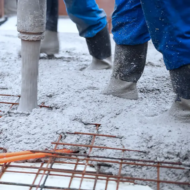 Arbeidere som fyller gulv med betong