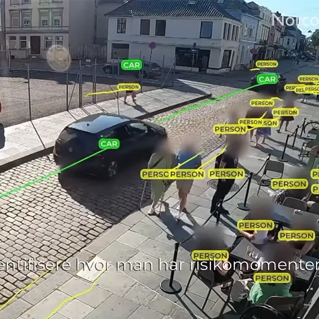 overvåkningbilde som viser ki-observasjoner av personer og trafikk