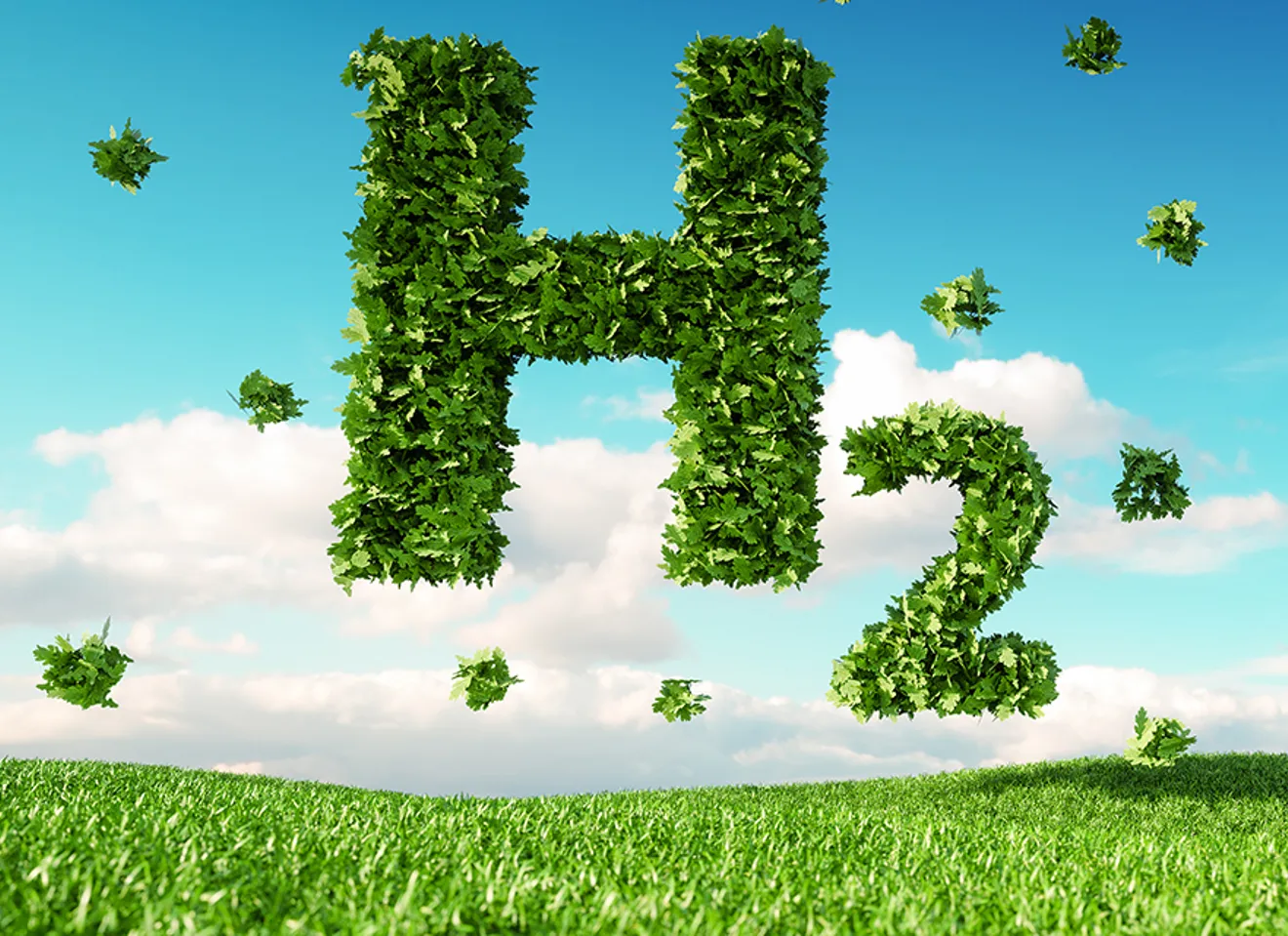 Illustrasjonsbilde av gress og himmel med H2 tegnet inn