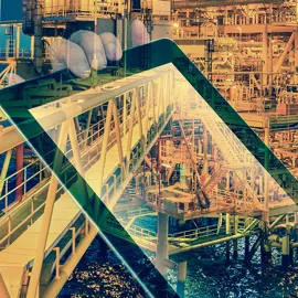 Illustrasjonsbilde av en nettbrett og en oljeplattform