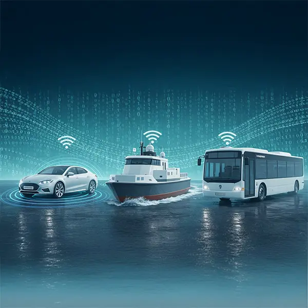 Illustrasjon av bil,bårt og buss