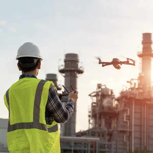 Mann som styrer drone