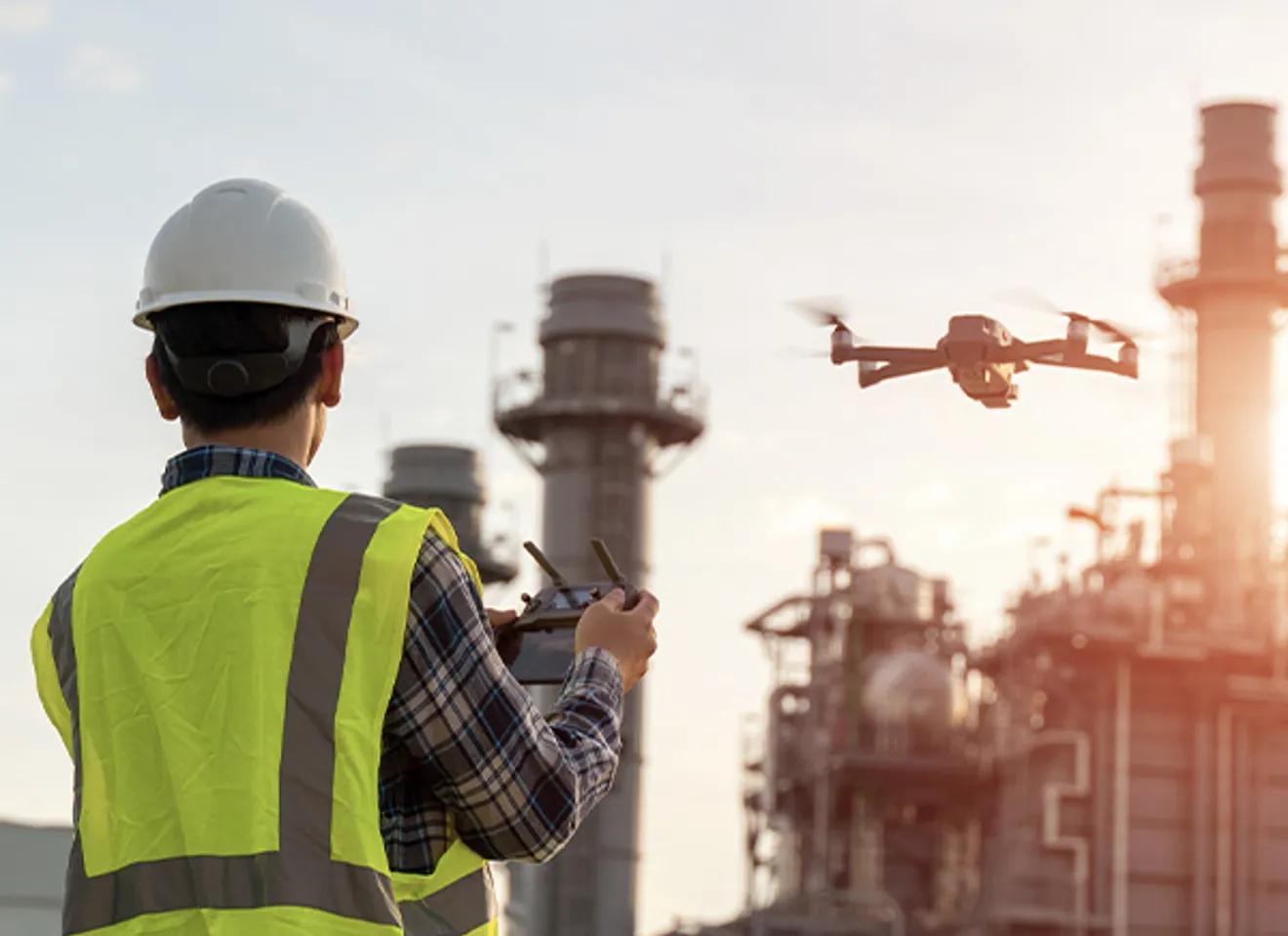 Mann som styrer drone