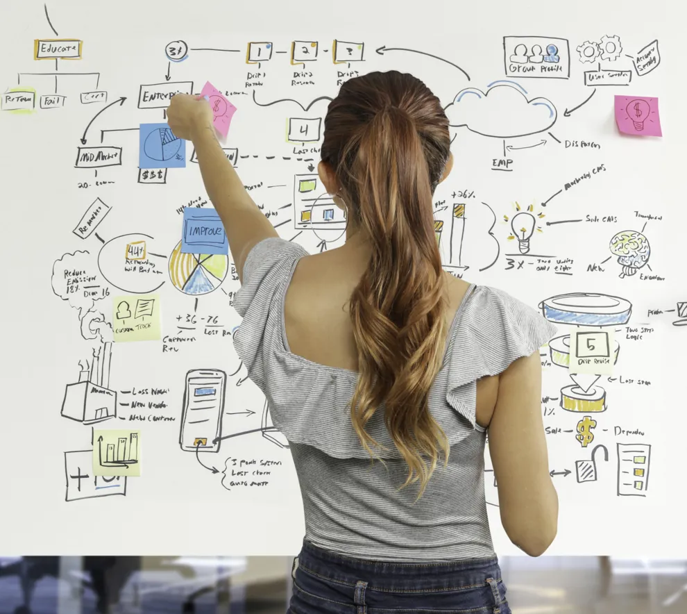 Jente som står foran et whiteboard