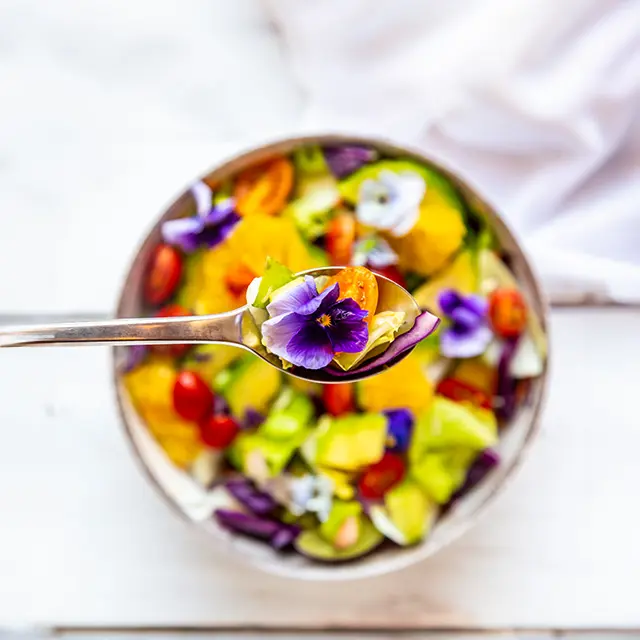 bilde av spiselige planter og blomster