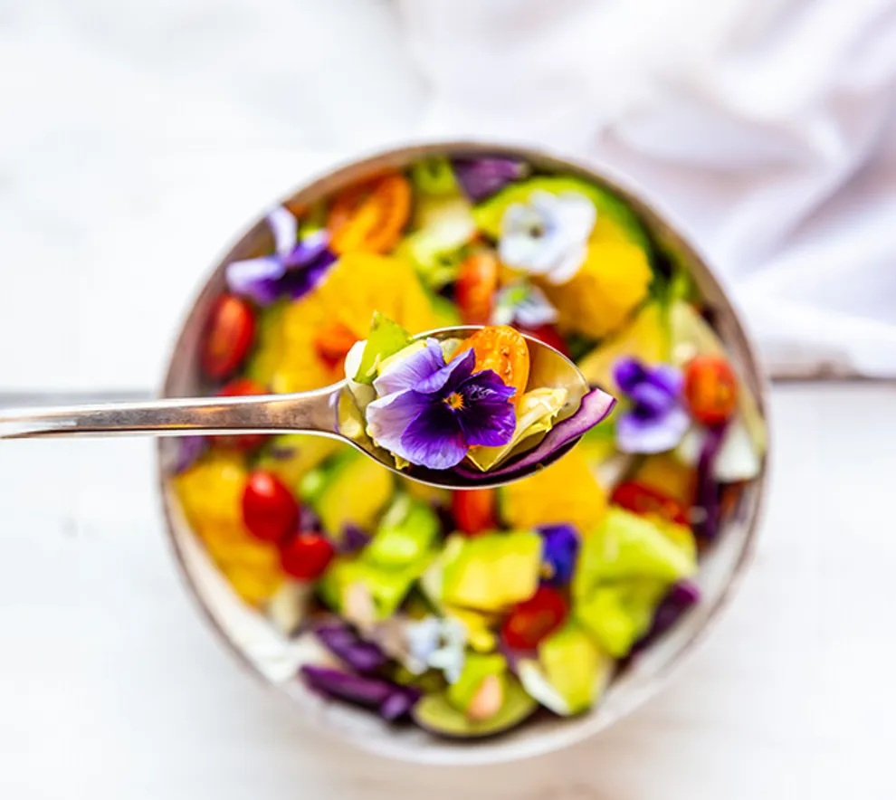 bilde av spiselige planter og blomster