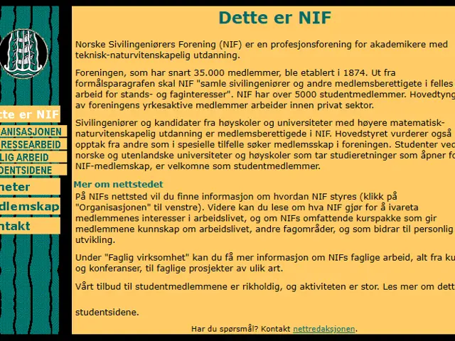 Tidlig versjon av foreningens nettsider.