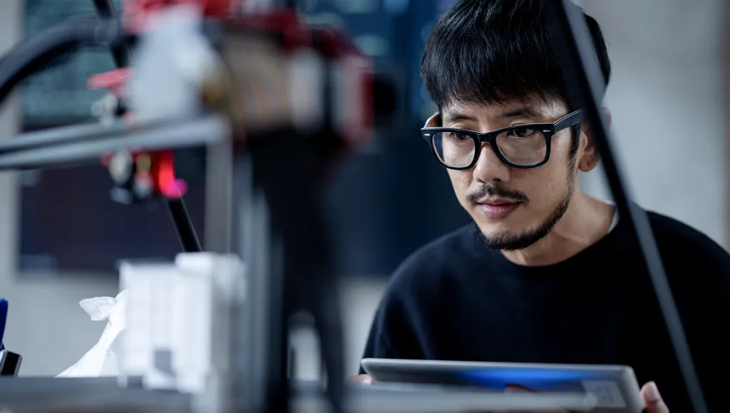 ung mann sitter og jobber