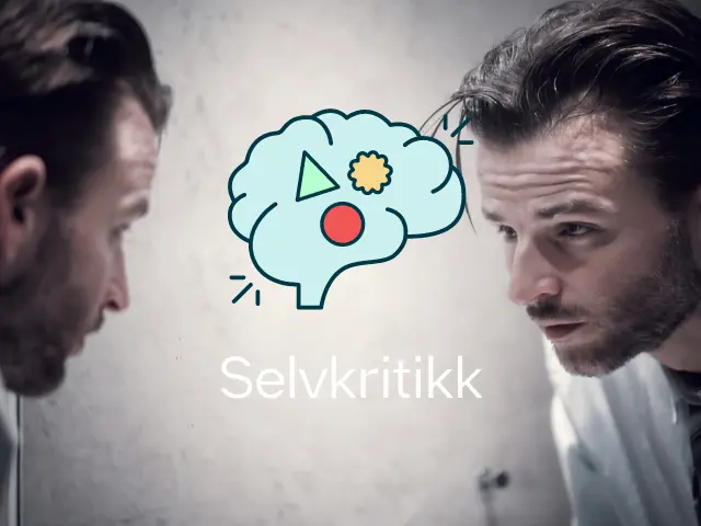 Mann ser kritisk på seg selv i speilet 