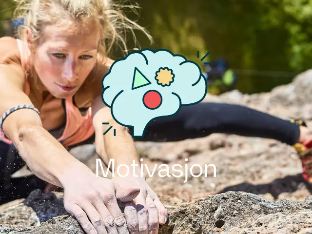 Kvinne i klatrevegg med mestringspodden-logo og tittelen Motivasjon 