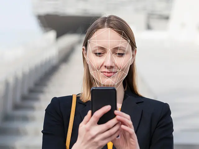 Kvinne som bruker ansiktsgjenkjenning