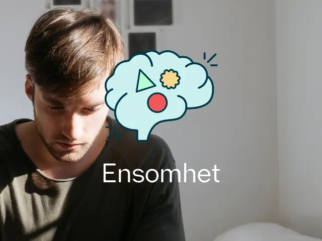 Ensom mann med mestringspodden-logo og teksten ensomhet