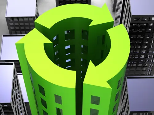 sirkulær grønn gjenbruk bygg - illustrasjon