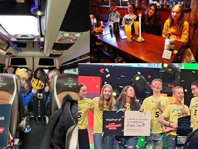 Collage av Lego League vinnerlaget "Road Snack"