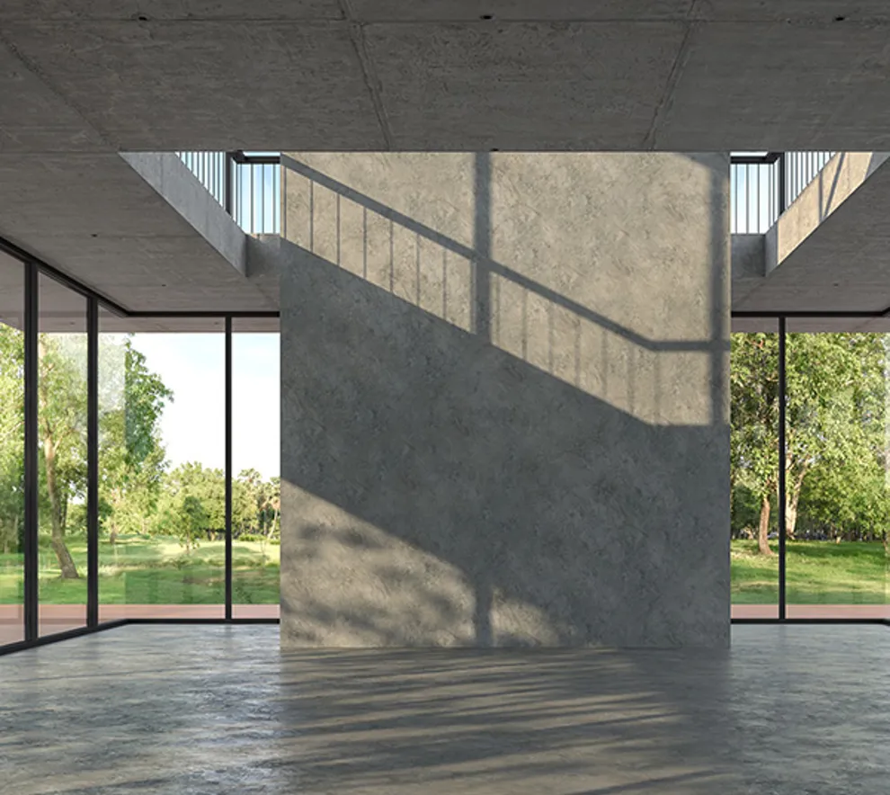 Betongvegg med grønne omgivelser