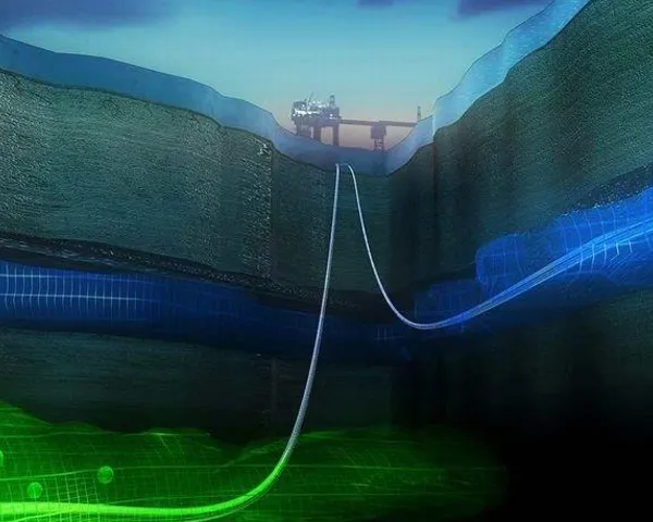 Illustrasjonsbilde av havbunnen med ledninger som går opp til en oljeplatform