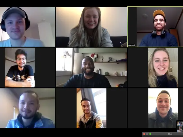 Skjermbilde av 9 personer i samme videosamtale