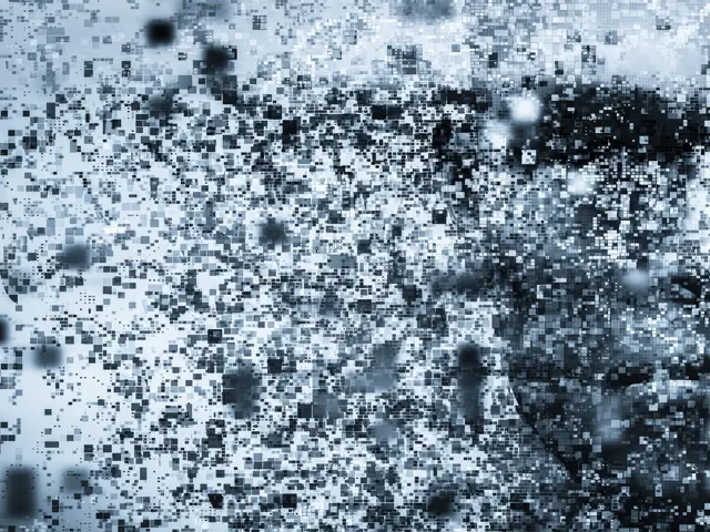 Illustrasjonsbilde av veldig mange små firkanter som flyr i luften og former et ansikt