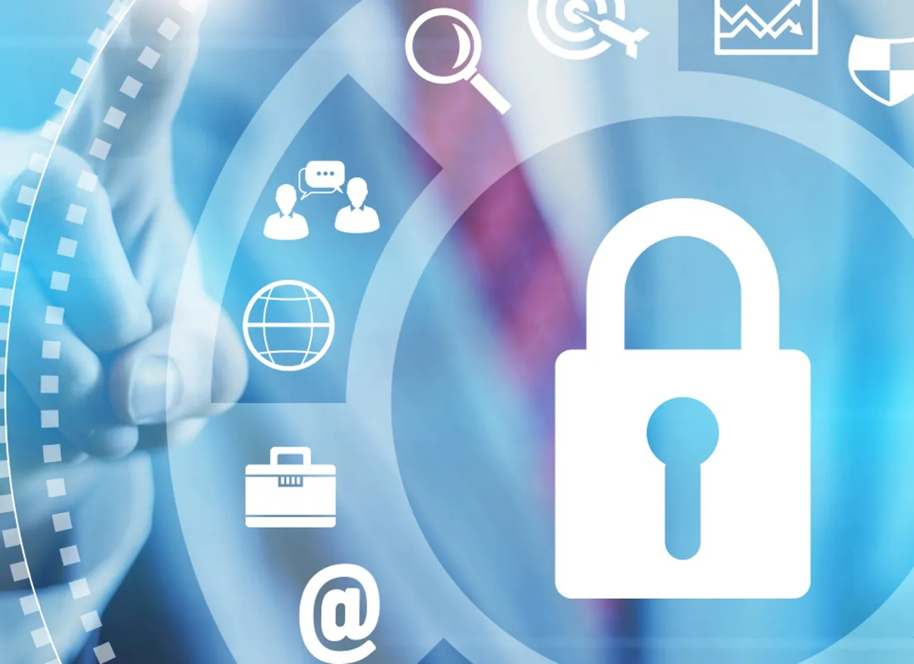 Illustrasjonsbilde av en finger som peker på forskjellige symboler som svever i luften