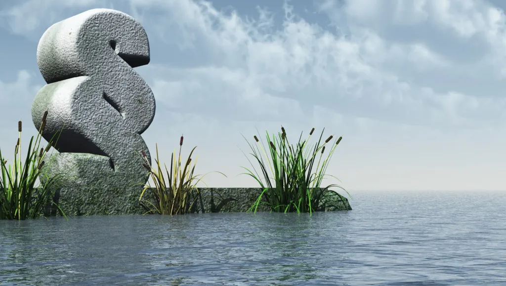 Illustrasjonsbilde med vann og symbolet § i 3D