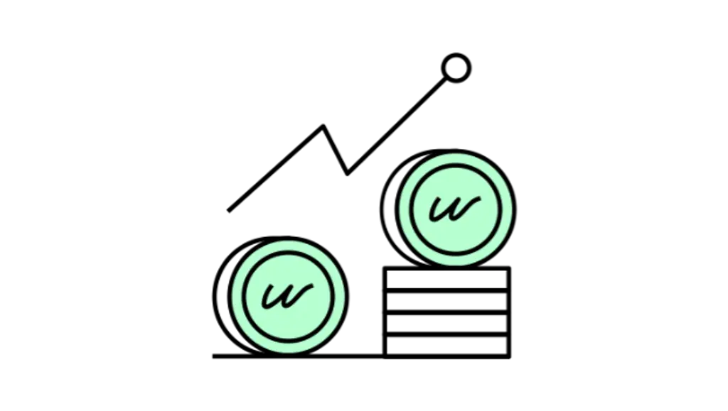 Illustrasjon av en stabel med mynter med en graf over