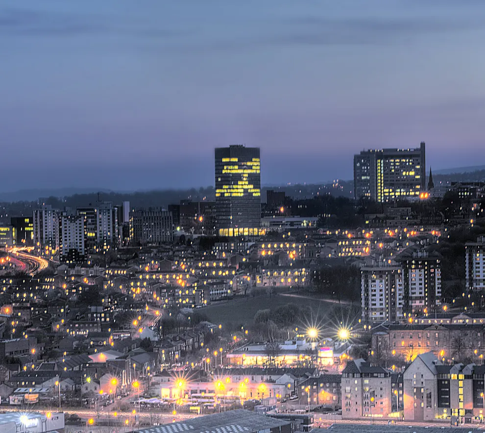 Panoramabilde av Shieffield, kveldstid