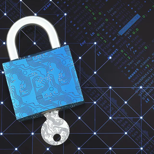 illustrasjon st krytografi med hengelås og nøkkel på mørk bakgrunn med tall