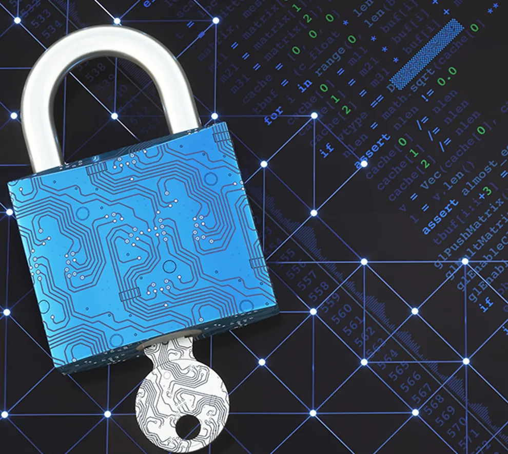 illustrasjon st krytografi med hengelås og nøkkel på mørk bakgrunn med tall