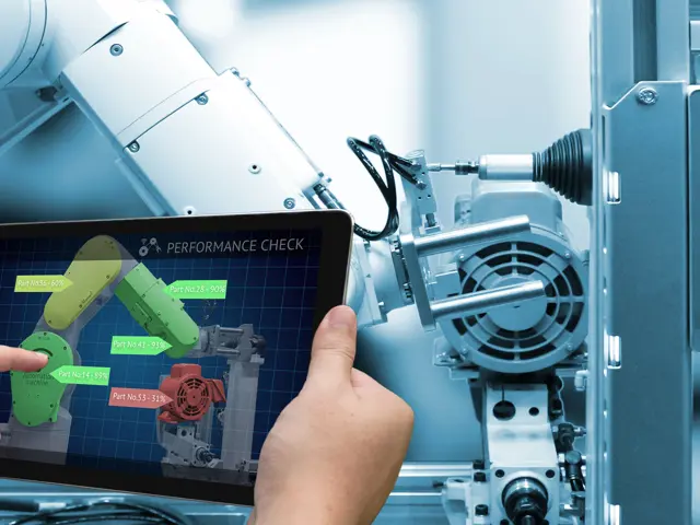 Illustrasjonsbilde av et nettbrett foran en robotarm