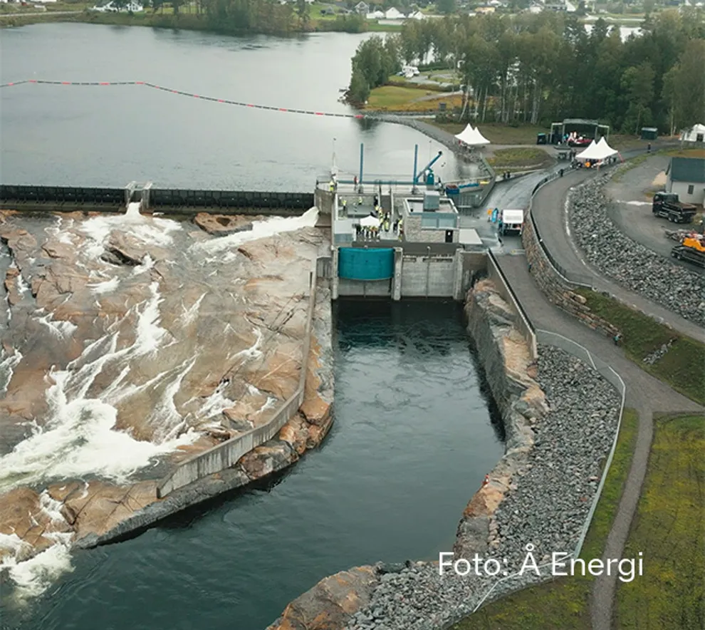 Overblikksbilde av vannkraftverket på Fennfoss i Evje.