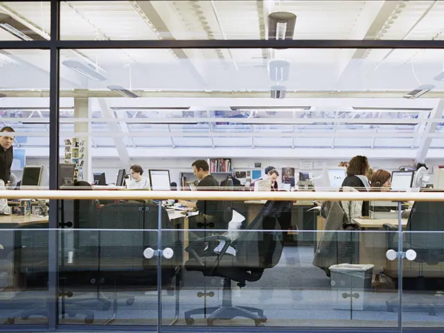 Folk jobber i åpent kontorlandskap i offentlig sektor, foran skjermer og i møte med hverandre.