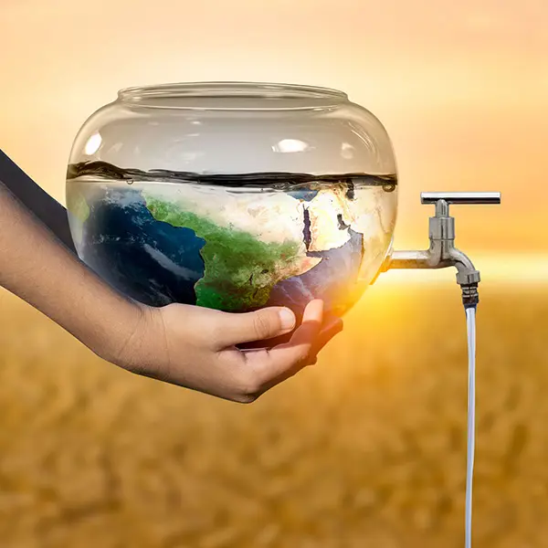 Vannkran på en glassbolle