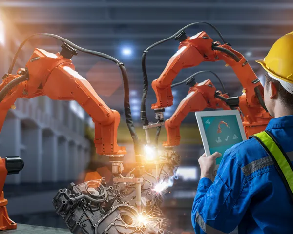 Roboter som jobber i industriproduksjon